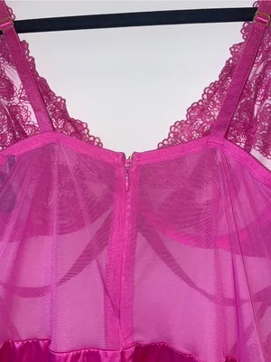 Victoria's Secret Fuchsia Sheer Lace & Satin Chemise Nightdress thumbnail 5
