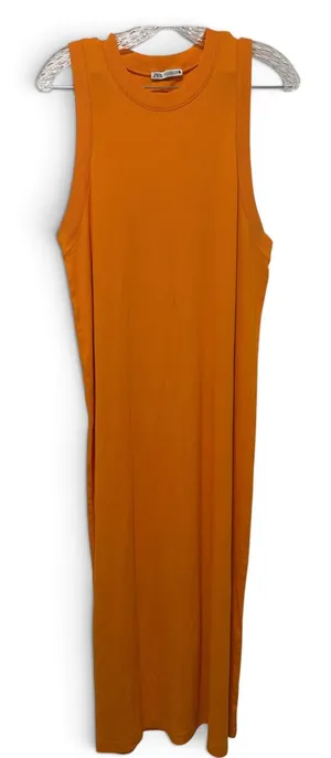 Zara Womens Ribbed Knit Sleeveless Maxi Dress Orange Crew Neck XL thumbnail 1
