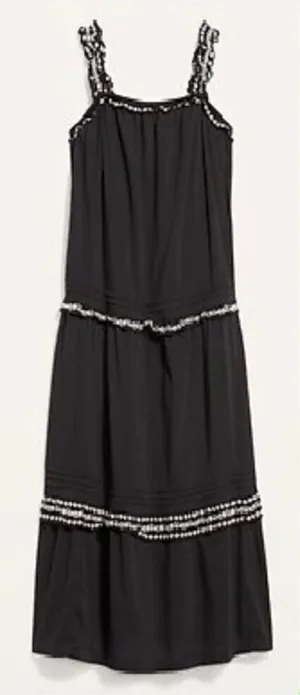 🌸Old Navy Sleeveless Ruffle-Neck Tiered Midi Swing Dress Black/White Size small thumbnail 1