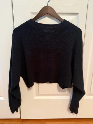 Aerie The Sweat Waffle Crewneck in Black thumbnail 2