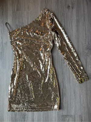 Missguided One Shoulder Gold Sequined Mini Dress Size 2 thumbnail 4