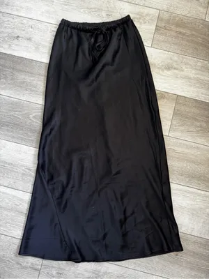 Women's Black Maxi Skirt with Drawstring Waist thumbnail 2