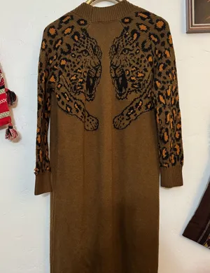 Show Me Your Mumu Two Leopards Running Sweater Dolman Sz Small Brown Orange thumbnail 1