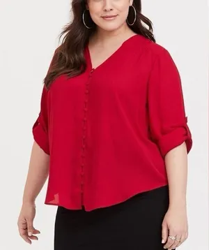 Torrid Harper Red Floral Georgette 3/4 Sleeve‎ Pullover Blouse Size 3X thumbnail 1