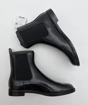 Mango Elegant Black Polished Bovine Leather Everyday Ankle Chelsea Boots 8.5 thumbnail 1