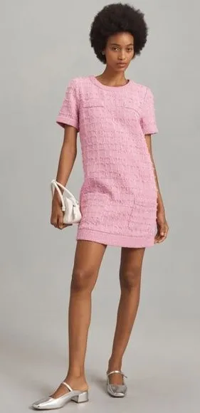 Anthropologie Endless Rose Short-Sleeve Tweed Shift Mini Dress thumbnail 1