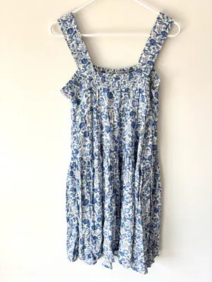 Old Navy Blue White Floral Sleeveless Midi Dress Square Neck Vacation Costal thumbnail 5