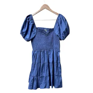 NEW Arula Laine Babydoll Dress Short Puff Sleeve Mini Denim Blue Amazing 1X thumbnail 3
