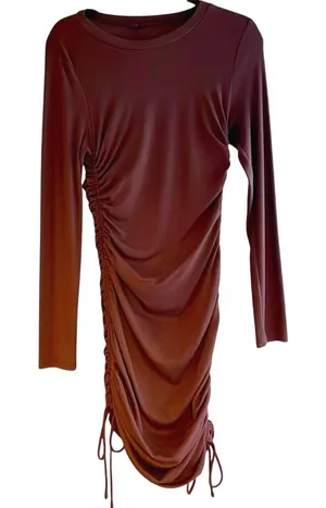 Hey Babe Brown Ruched Bodycon Long Sleeve Dress‎ thumbnail 1
