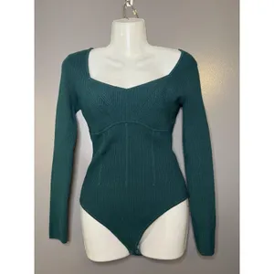 Abercrombie & Fitch Bodysuit Sweater Womens Medium Green Ribbed Long Sleeve thumbnail 2