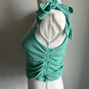 Free People Aqua Blue Tie Up Bow Tank Gathered Top Beachy Boho Size Medium thumbnail 4