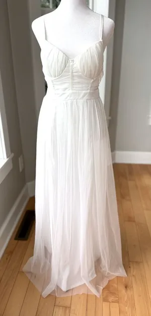 IRIS White Mesh Grecian Homecoming Dress Gown Size Medium FLAW thumbnail 1