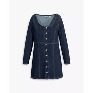 Levis Veda Denim Mini Dress Dark Wash Scoop‎ Neck Button Front Long Sleeve M thumbnail 11