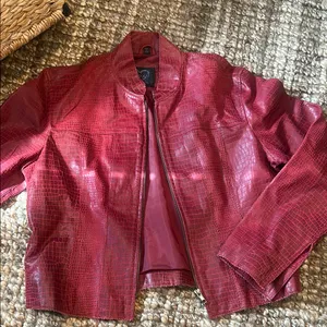 XOXO Vintage Y2K Red Crocodile Leather Biker Jacket Size Medium thumbnail 2