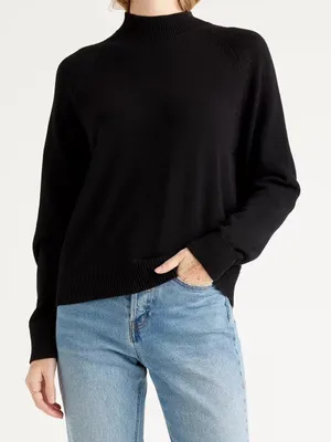 Quince Organic Cotton Mock Neck Knit Casual Minimalist Sweater Black Small thumbnail 1