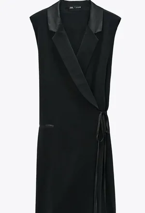 Zara COMBINED PLEATED WRAP BLAZER DRESS BLACK NEW thumbnail 6