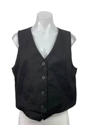 NEW Zara Women's Black Sleeveless V Neck Button Down Cropped Vest Top Size L thumbnail 1