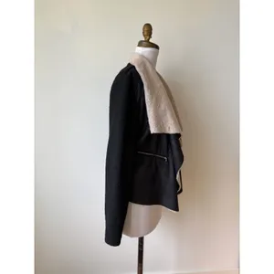 Free People Fate Faux Fur Handkerchief Collar Black Beige Women's Jacket Small thumbnail 5