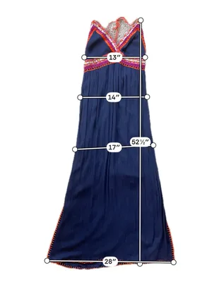 Indigo Rein Boho Crochet Trim Navy Halter Maxi Dress Size M thumbnail 5