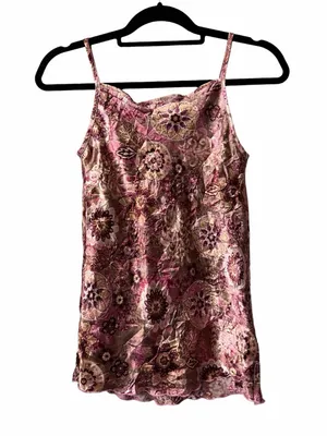Vintage Y2K FANG Satin Floral Slip Spaghetti Strap Tank Top in Pink Brown Size L thumbnail 2