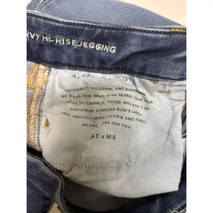 American Eagle Curvy High-Rise Jeggings Blue Denim Jeans Distressed Size 4‎ thumbnail 4