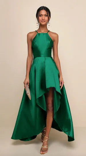 Lulus Broadway Show Emerald Green High-Low Gown Formal Glam Party Medium NWT thumbnail 1