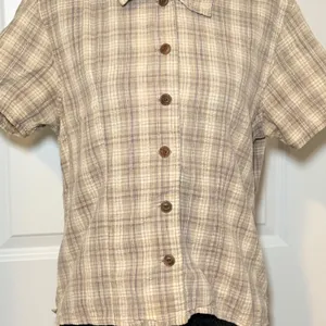 Woolrich Womens 90s Khaki Plaid Cotton Short Sleeve Button Up Shirt Size M thumbnail 2