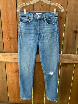 Re/Done 90’s Denim Ultra High Rise Crop Medium Worn Shade Jeans Size 26 thumbnail 3
