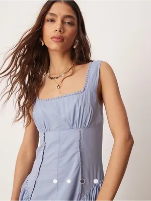 Square Neck Basque Waist Prarie Powder Blue Sleeveless Maxi sun Dress thumbnail 4