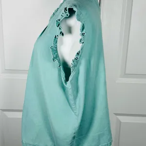 Universal Thread Boho Ruffle Blouse Green XXL Flowy Pleated Cottagecore Casual thumbnail 3