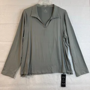 Women’s Long Sleeve Golf Polo 2XL Gray V-Neck Sport Top Jack Smith NEW thumbnail 6