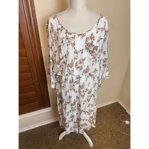 J. Gee Womens 2X Floral Midi Dress White Brown Elastic Waist Lined Cottagecore thumbnail 9