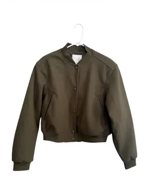 H&M Felted Bomber Jacket Olive Green Size Medium thumbnail 2