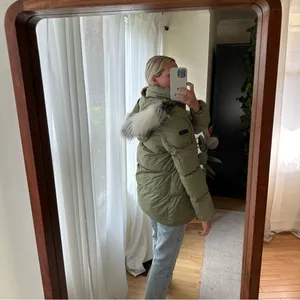 Sam Edelman Water Repellent Faux Fur Trim Puffer Jacket Quilted Green Women's M thumbnail 4