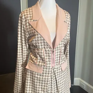 Long Sleeve 2 Piece Houndstooth BodyCon Pantsuit Jacket & Pants Set *Size L READ thumbnail 2