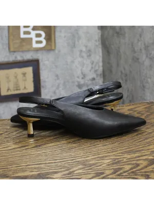 A New Day Womens Samantha Heels Slingback Faux Leather Black / Gold 6.5M thumbnail 7