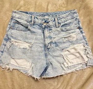 American Eagle Light Wash Distressed Denim Shorts - Curvy Mom - Size 4 thumbnail 1