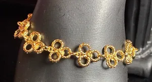 6 1/2 inch, Vintage Gold Tone Triple Ring Petal Flowers Bracelet by Avon thumbnail 1