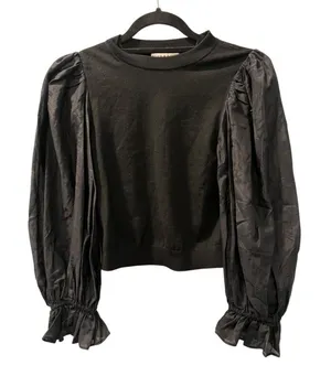 Alice + Olivia Silk Blend Balloon Long Sleeve Size XS Kirie Poet Black Blouse thumbnail 1