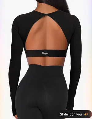 Open Back Crop Tops with Removable Pad Backless Workout Gym Shirt Bra Going Out Top thumbnail 2