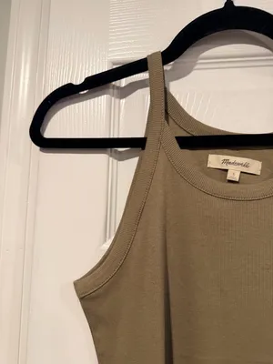 NWOT Madewell Size L Tan Brown Thin Strap Ribbed Supima Racerback Tank Top thumbnail 3