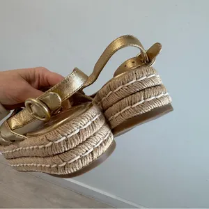 Prada Strappy Gold Leather Platform Espadrilles‎ Size 37.5 thumbnail 7