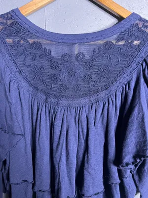 Free People Rose Party Tee Blouse Top Swingy Lace Embroidered Ruffle. Small thumbnail 6