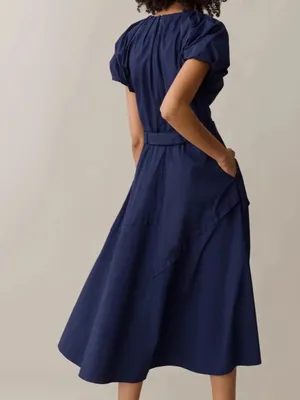 NWT o.p.t Vivianne Dress size 4 navy blue Few Moda belt midi cotton thumbnail 3