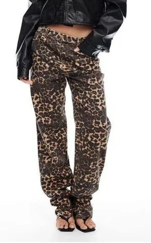 LIONESS NWOT Leopard Print Baggy Jeans thumbnail 1