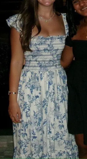 Impeccable Pig Blue And White Floral Floor Length Maxi Dress thumbnail 2