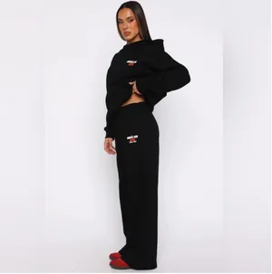 White fox boutique Club 14 Cassie cherry sport logo black Wide Leg Sweatpants ❤️ thumbnail 3