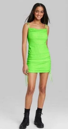 Women's Sequin Neon Green Bodycon Dress Wild fable- Small NWT thumbnail 1