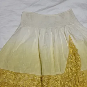 Free People Ombre Embroidered Mini‎ Skirt XS Yellow White Cotton Smocked Waist thumbnail 6
