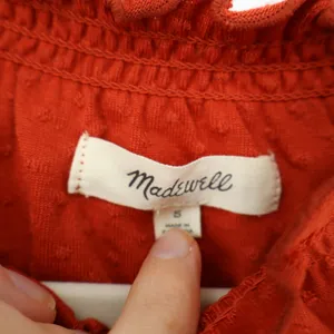 Madewell Women's Ruffle Mock Neck Short Sleeve Clip Dot Top Russet Orange Small thumbnail 6